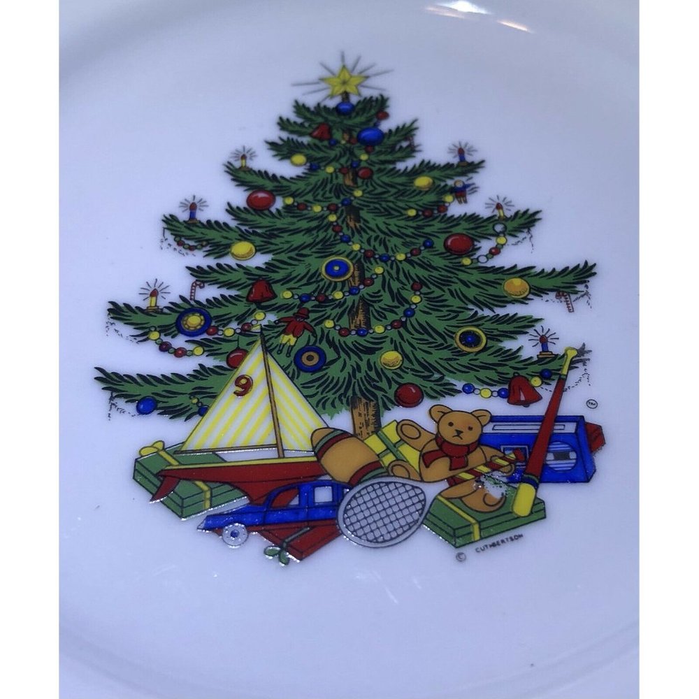 VTG Cuthbertson Set Of 4 Red Rim 6.5” “American Christmas Tree” Bread Plates‎